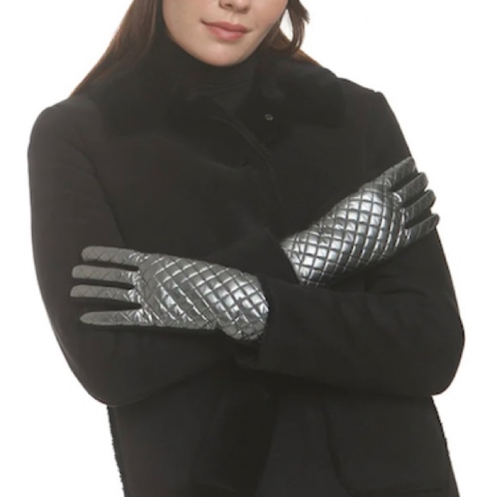 ❄️QUILTED PUFFER 💎 Diamond Top Stitched Platinum Gloves